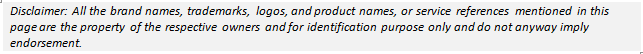 Brand disclaimer - all brand names mentioned in the page are for illustration purpose only and not for endorsement.